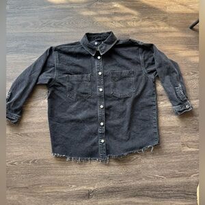 Topshop Black Denim Shacket with Frayed Hem